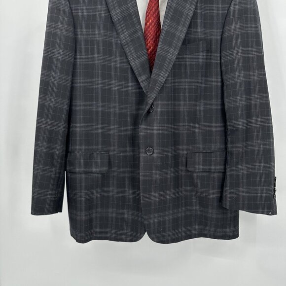 jacket blazer sport coat plaid lightweight business 2 btn gray 43R - Picture 6 of 8